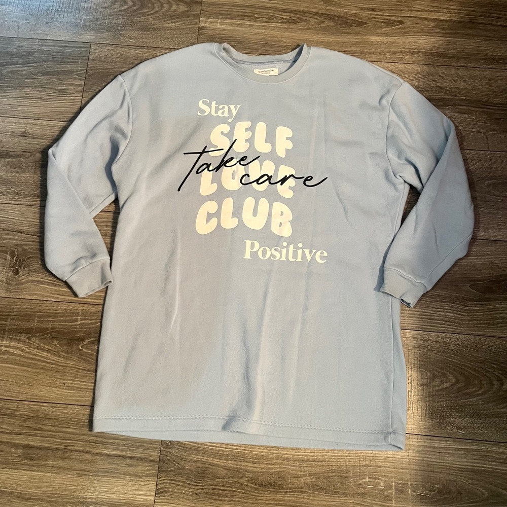 Grayson Social Sleepwear Self Love Club Graphic Sweatshirt Light Blue Medium